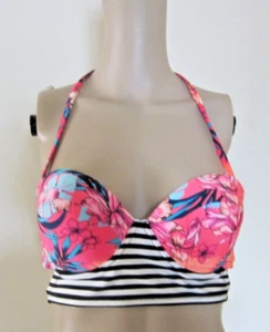 XHILARATION Floral Bandeau Trägerlos Floral/Striped Swim Top Größe S/P - Bild 1 von 12