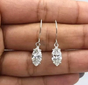 4 Ct Treated Certified Off White Diamond Solitaire Dangler Earrings, 925 Silver - Picture 1 of 7