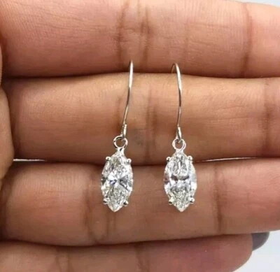4 Ct Treated Certified Off White Diamond Solitaire Dangler Earrings, 925 Silver - Image 1 of 4