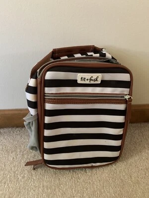 Fit + Fresh Insulated Lunch Bag For Women Junior Black White Strips Used - Image 1 of 4