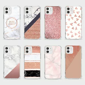 CASE FOR IPHONE 15 14 13 12 11 SE 8 PRO SHOCKPROOF PHONE COVER MARBLE ROSE GOLD - Picture 1 of 34