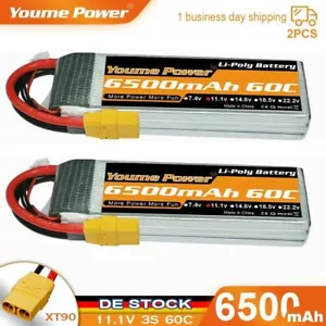 2 Stück 11,1V 6500mAh 3S Lipo Akku XT90 für RC Auto Flugzeug Hubschrauber Boot - Bild 1 von 4