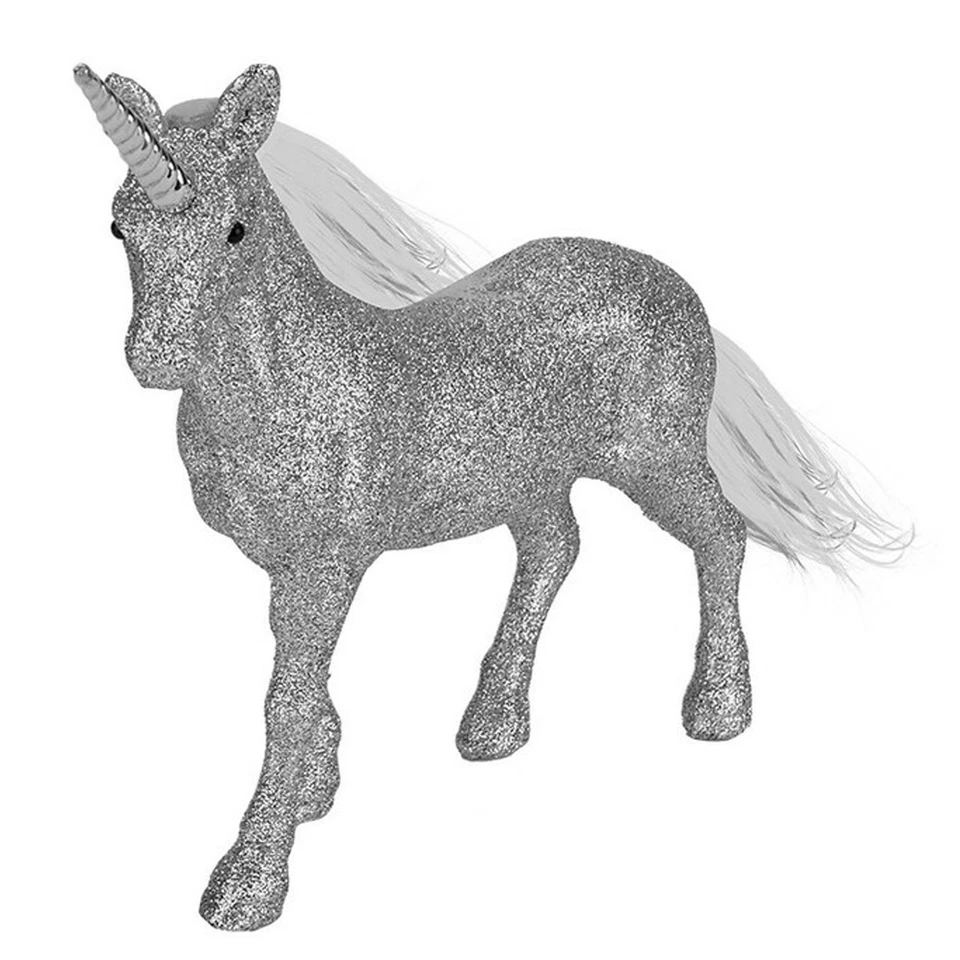 Decorazione Natalizia Unicornio In Piedi In Glitter Argento 20Cm - Immagine 1 di 1