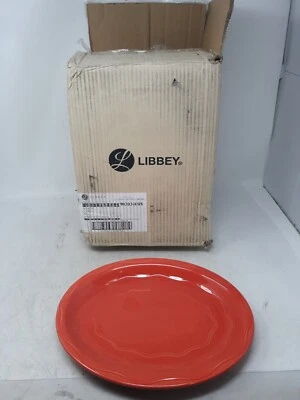 Libbey Cantina Cayenne Carved 10.25" Dinner Plates Set of 12 Red Stoneware 90303 - Image 1 of 4