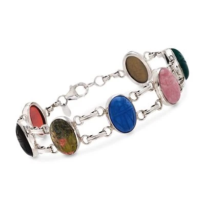 Ross-Simons Multi-Gemstone Scarab Bracelet in Sterling Silver - Image 1 of 4