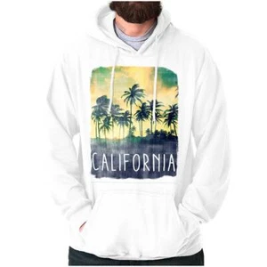 Retro California Watercolor Beach Palm Trees Hoodie Hooded Sweatshirt Men Women - Picture 1 of 7
