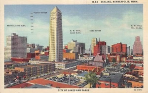 Postcard: Skyline, Minneapolis, Minnesota, Vintage Linen Posted 1949 - Picture 1 of 3