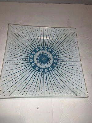 MCM  Frank Roth Starburst Aqua Blue White Glass Painted Plate - Image 1 of 4