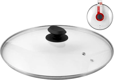 Coperchio Con Bordo in Acciaio Inox, Plastica/Vetro, Trasparente/Nero, 38 Cm - Immagine 1 di 4