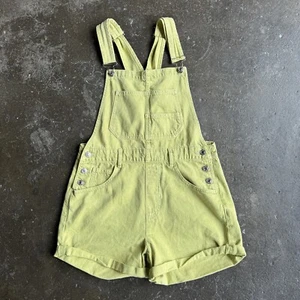 FREE PEOPLE We The Free Ziggy Denim Shortalls Women SZ S Sunshine Lime - Picture 1 of 9