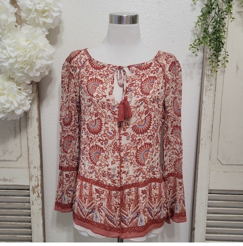 Tory Burch Danika boho blusa tunica seta collo cravatta stampa floreale donna taglia 2