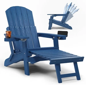 Adjustable Adirondack Chair with Retractable Ottoman,Folding Adirondack Chair wi - Picture 1 of 7