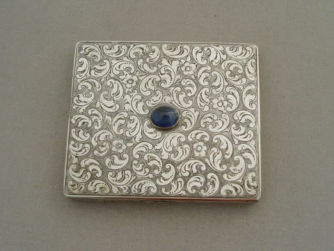 VINTAGE MID CENTURY GERMAN SILVER CARD CASE BLUE CABOCHON STONE FRANZ SCHEURLE Cover