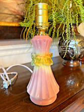 Vintage 1940s PINK w/Floral Band MCM Ceramic Vanity Lamp ~ 10 1/2"