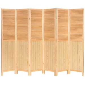 6 ft. Tall Louvered Beadboard Room Divider Natural 6 Panel - Picture 1 of 6