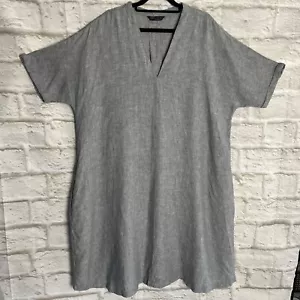 Marks & Spencer Grey Short Sleeved Linen Dress w- Pockets. Size 16.#A1 - Bild 1 von 15