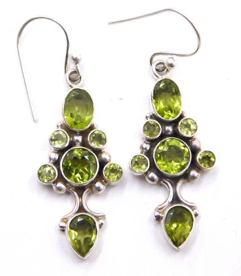 7.30 Gm 925 Solid Sterling Silver Natural Peridot Cut Stone Fine Earring Size 1" - Image 1 of 4