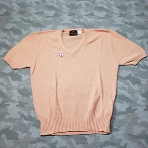 Vintage Dimension By Mitford Top Womens Large Peach Short Sleeve Made USA V Neck - Picture 1 of 9