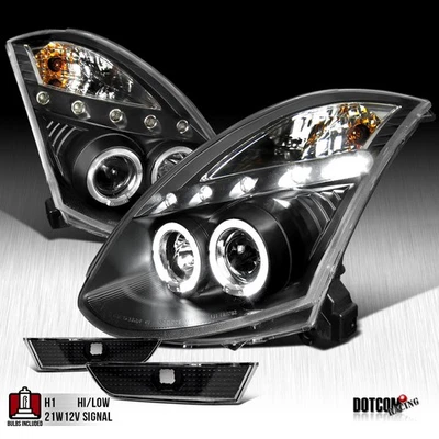 Fit 2003-2007 Infiniti G35 Black LED Halo Projector Headlight w/ Bumper Lights - Image 1 of 4