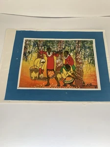 Afrikanische Karibik Batik Gemälde auf Stoff signiert Original Kunst 9x11 Frauen Arbeit - Bild 1 von 6