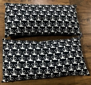 TWO IKEA MATTRAM Black Cat Face Print Pillow, Rectangular Cushion, 11" by 22" - Picture 1 of 3