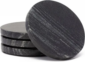 Thirstystone 4er Pack Natürlicher Schwarz Marmor Runde Untersetzer 4" Durchmesser Elegant - Bild 1 von 4