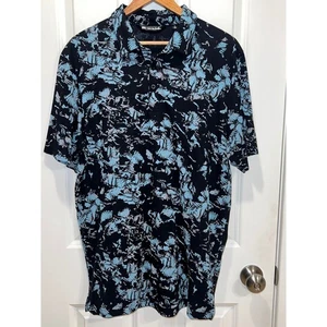 Travis Mathew Mens XL Polo Shirt Black Blue Abstract Print Golf Casual - Picture 1 of 6