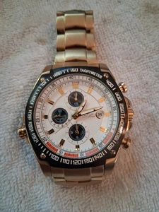 Daniel Steiger Chronograph Watch Men 42mm Gold Tone 9056G-M New Battery 7.5" - Picture 1 of 1