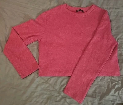 Zara Crop Top Suéter Rosa Brillante Nuevo Sin Etiquetas Foto 1 de 4