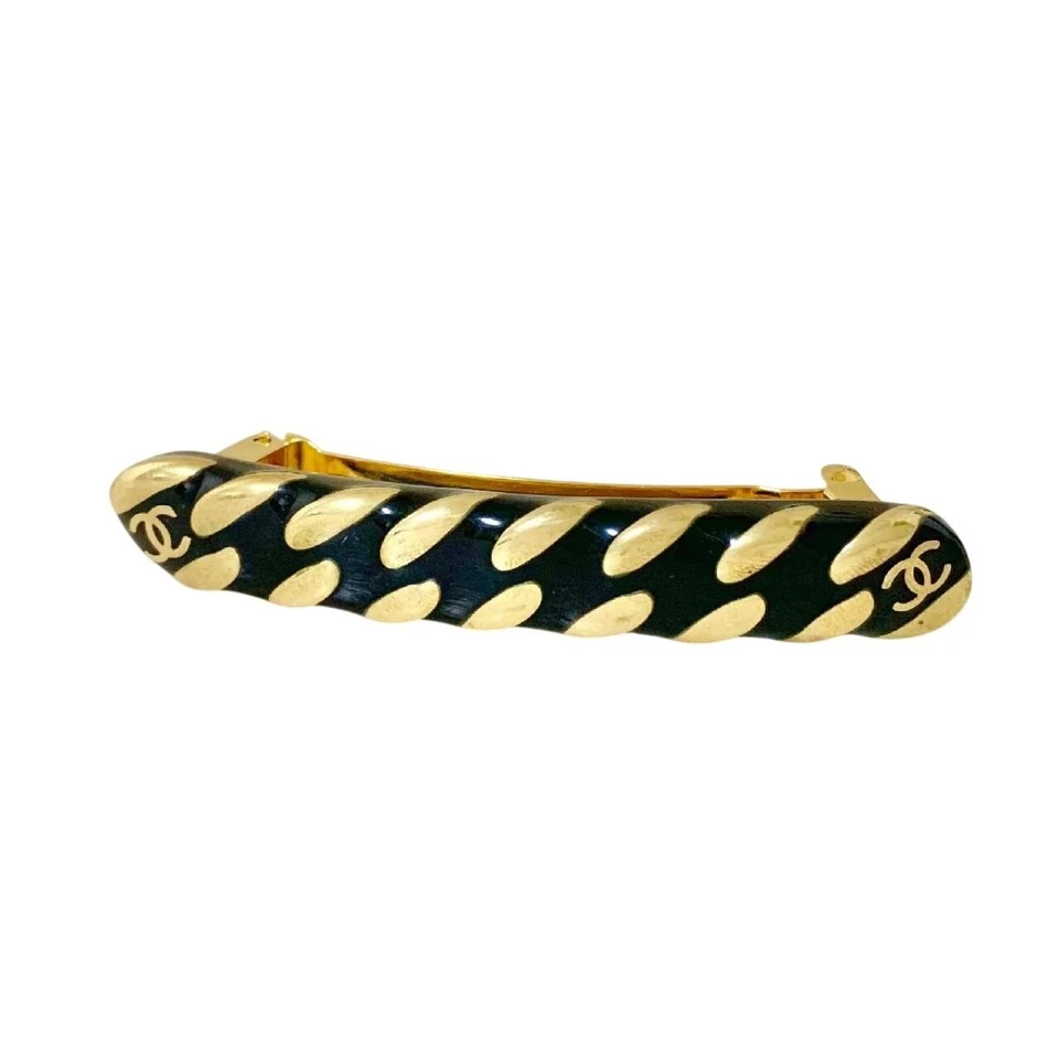 CHANEL Barrette Hair Clip CoCo Gold Black - Image 1 of 4