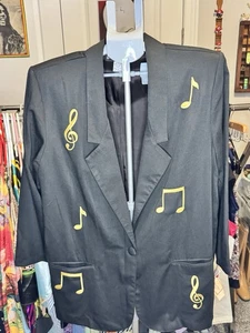 Blazer Barrie Stephens Vintage Dorado Nota Musical Bordado Negro Talla Grande Nuevo con Etiquetas - Imagen 1 de 14