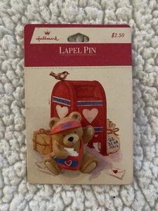 Vintage Hallmark Valentine Pin Bear US Mail Carrier Heart 1980's MIP Lapel - Picture 1 of 2