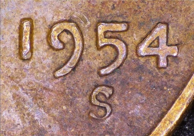 1954S Lincoln Cent (RPM-004)Repunched Mintmark - Image 1 of 3