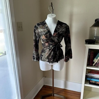 Top delantero cruzado Y2K Rampage negro marrón naranja cachemir Foto 1 de 4