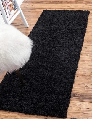 Jet Black Shag Runner Rug 26x165 Luxurious Soft Cozy Bedroom Living Room Decor - Image 1 of 4