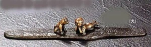 Bunchin Japanese Paperweight Calligraphy Takaoka metal Play with Dog Motif Japan - Picture 1 of 2