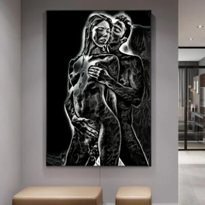 Arte de pared con lienzo sexy en blanco y negro para hombres mujeres Foto 1 de 4