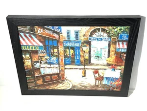 Signed Oil Painting Paris France Hotel Restaurant Street Scene Flowers 18” x 14” - Picture 1 of 6