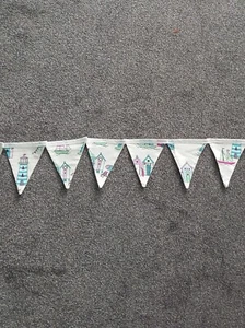 SEASIDE THEME HANDMADE FABRIC BUNTING, 13 FLAGS - Picture 1 of 3