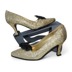Anne Michelle Vintage Gold Bow Pump Heels Gold / Black Women's 8 - Picture 1 of 11