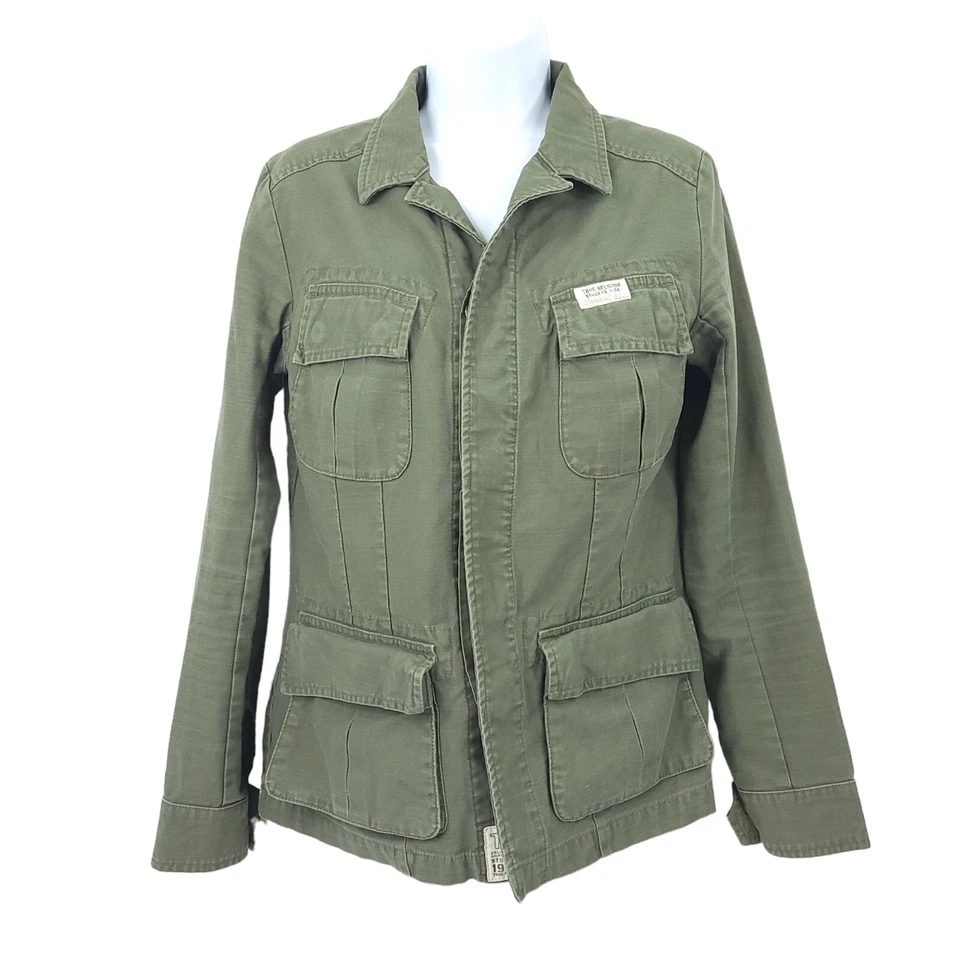 Chaqueta utilitaria True Religion verde militar LEER para mujer talla XS camisa manga larga Foto 1 de 4