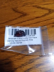 Handcraft 8.60 CT Natural Purplish Pink Owl Face Carving Rhodolite Garnet - Picture 1 of 10