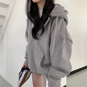 Y2K Vintage Solid Color Oversized Hoodies Pocket Zip Up Women's Harajuku Top - Picture 1 of 13