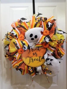 Candy Corn Wreath, Ghost Wreath, Trick or Treat Wreath, Halloween Wreath - Picture 1 of 6