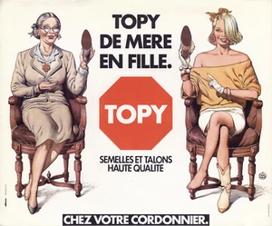 BLANC-DUMONT 2 AFFICHES PUBLICITAIRES TOPY MÈRE/FILLEPÈRE/FILS 198? PAPIER MAT - Picture 1 of 2