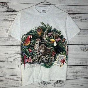 Vintage Amazon Rainforest Nature Animals All Over Graphic Print T-Shirt Medium - Picture 1 of 8
