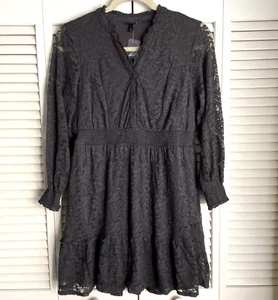 Torrid Size 1 Charcoal Mini Stretch Lace Tiered Dress Womens 1X Romantic NEW - Picture 1 of 19