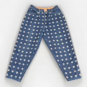 Jeans scarico vintage anni 90 y2k larghi conici invecchiati hip hop toppe all over - Foto 1 di 21