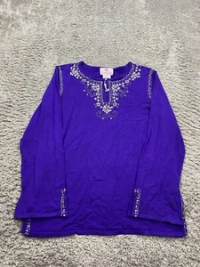 Quacker Factory Sweater Women Medium Purple Rhinestone Beaded Artsy Pullover Top - Picture 1 of 8