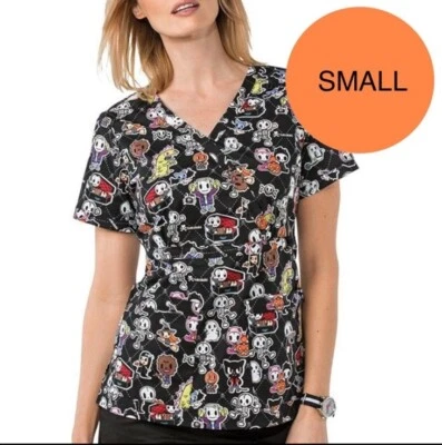 Koi X Tokidoki Scrub Top - ADIOS HALLOWEEN-  STRETCH LUNA style - SMALL - Image 1 of 3